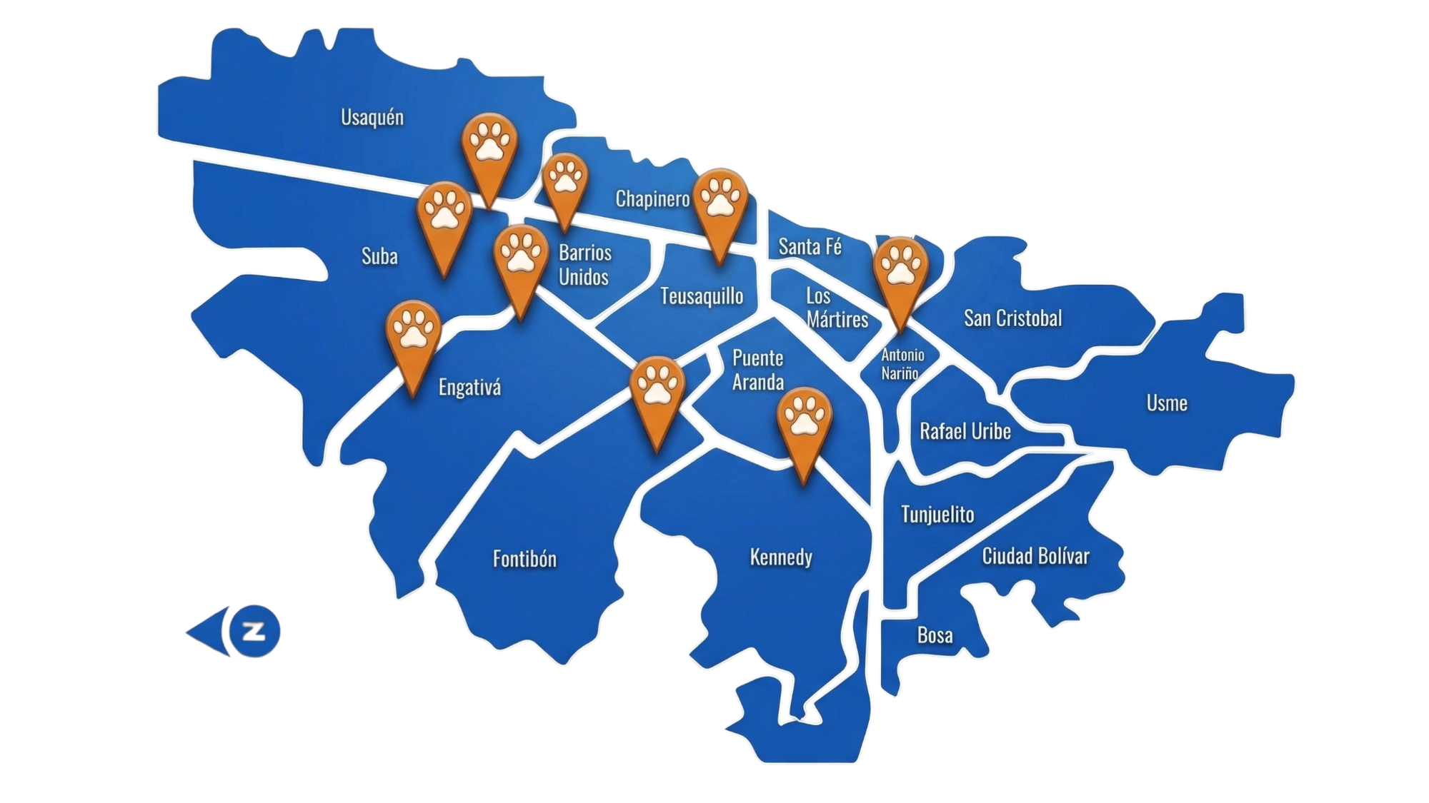 Mapa de cobertura de Dogtor Blacky en Bogotá